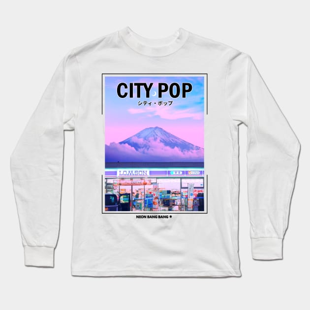 Vaporwave Aesthetic Mt. Fuji Mountain Long Sleeve T-Shirt by Neon Bang Bang